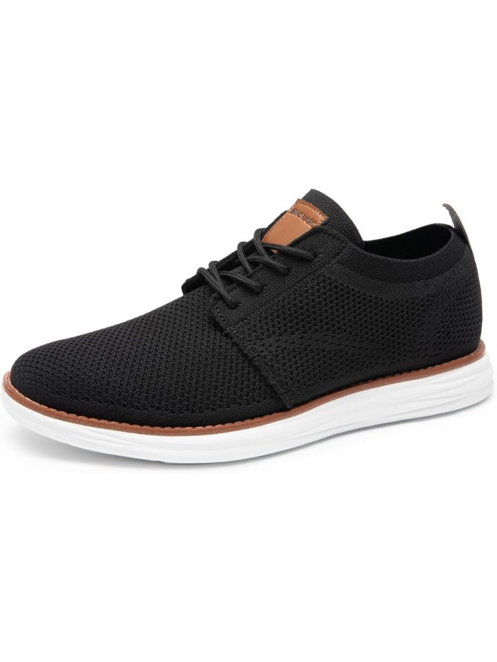 Mens Black Faux Leather Bruno Marc Knit Flex Breeze Casual Fashion Sneakers